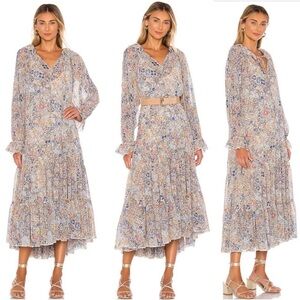FREE PEOPLE Feeling Groovy Boho Multicolor Floral Long Sleeve Flowy Dress w Slip